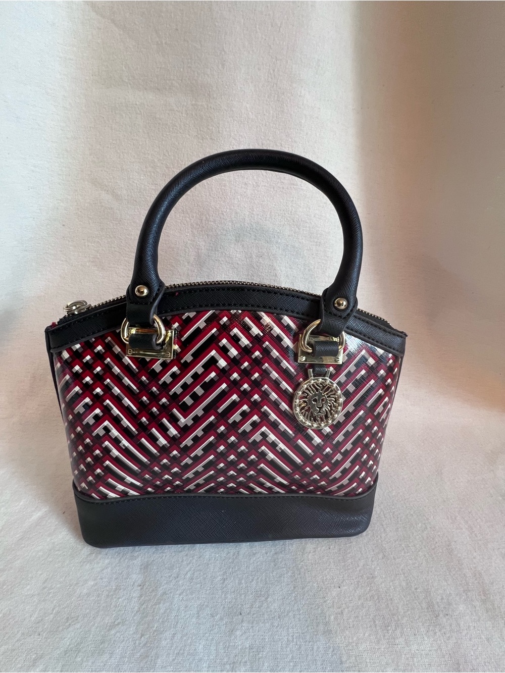 Anne Klein Black, Red & White Patterned Top-Handle Satchel